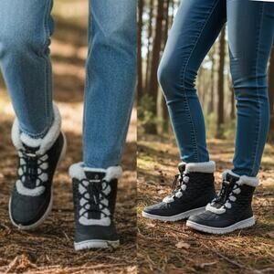 Ryka Womens Black Snow Bound Water Repellent Faux Fur Winter Boots Lace sz 8 NEW